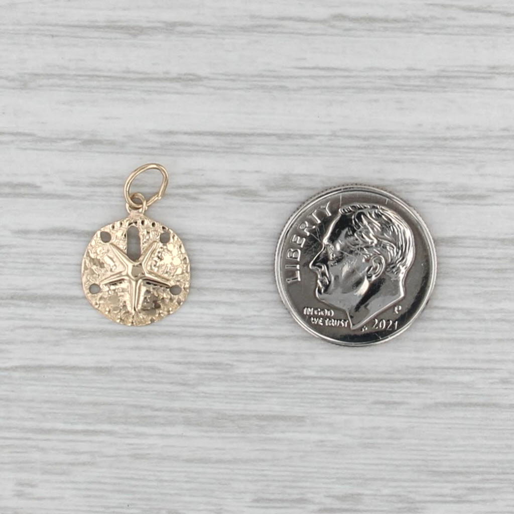 Small Sand Dollar Pendant 14k Yellow Gold Charm Nautical Jewelry