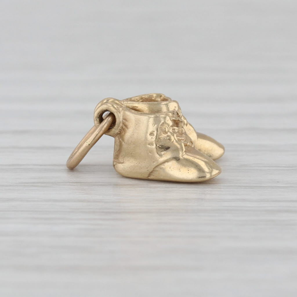 Vintage Baby Booties Shoes Charm 14k Yellow Gold New Mom Keepsake Pendant