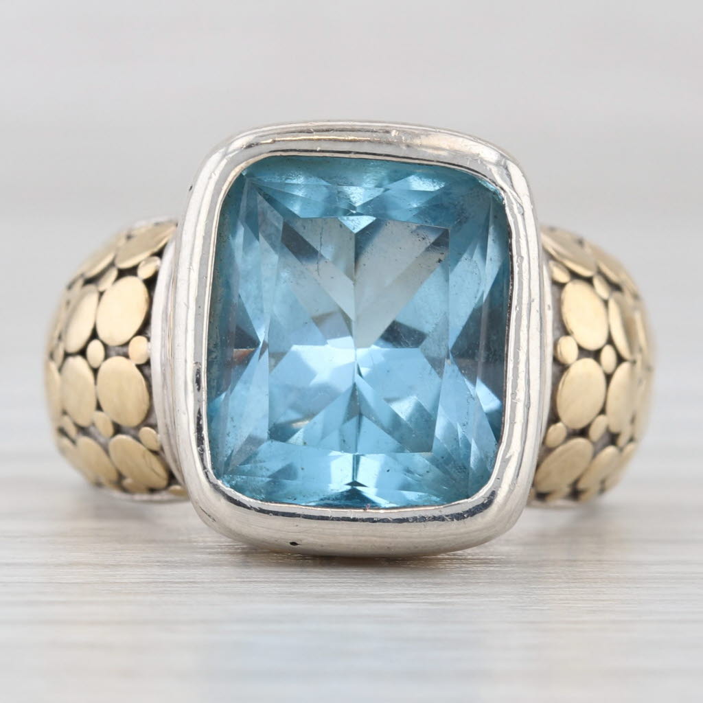 Light Gray John Hardy 9.50ct Blue Topaz Dots Ring Sterling Silver 18k Gold Size 7 Statement