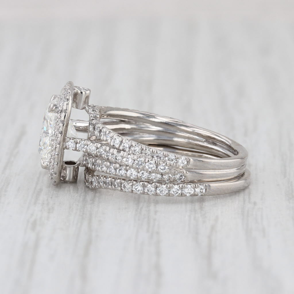 2.76ctw Cushion Diamond Halo Engagement Wedding Band Set Platinum Size 7.25 GIA