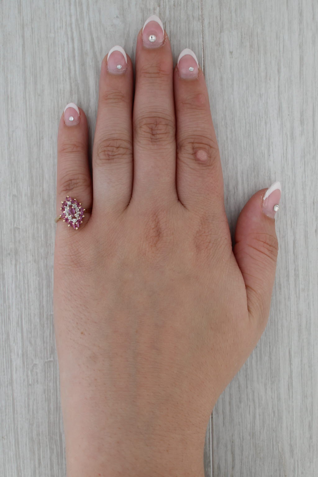 0.94ctw Ruby Diamond Cluster Ring 14k Yellow Gold Size 5.75