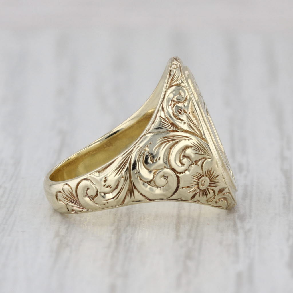 Vintage Family Crest Signet Ring 14k Gold Nos Nostraque deo We & Ours to God