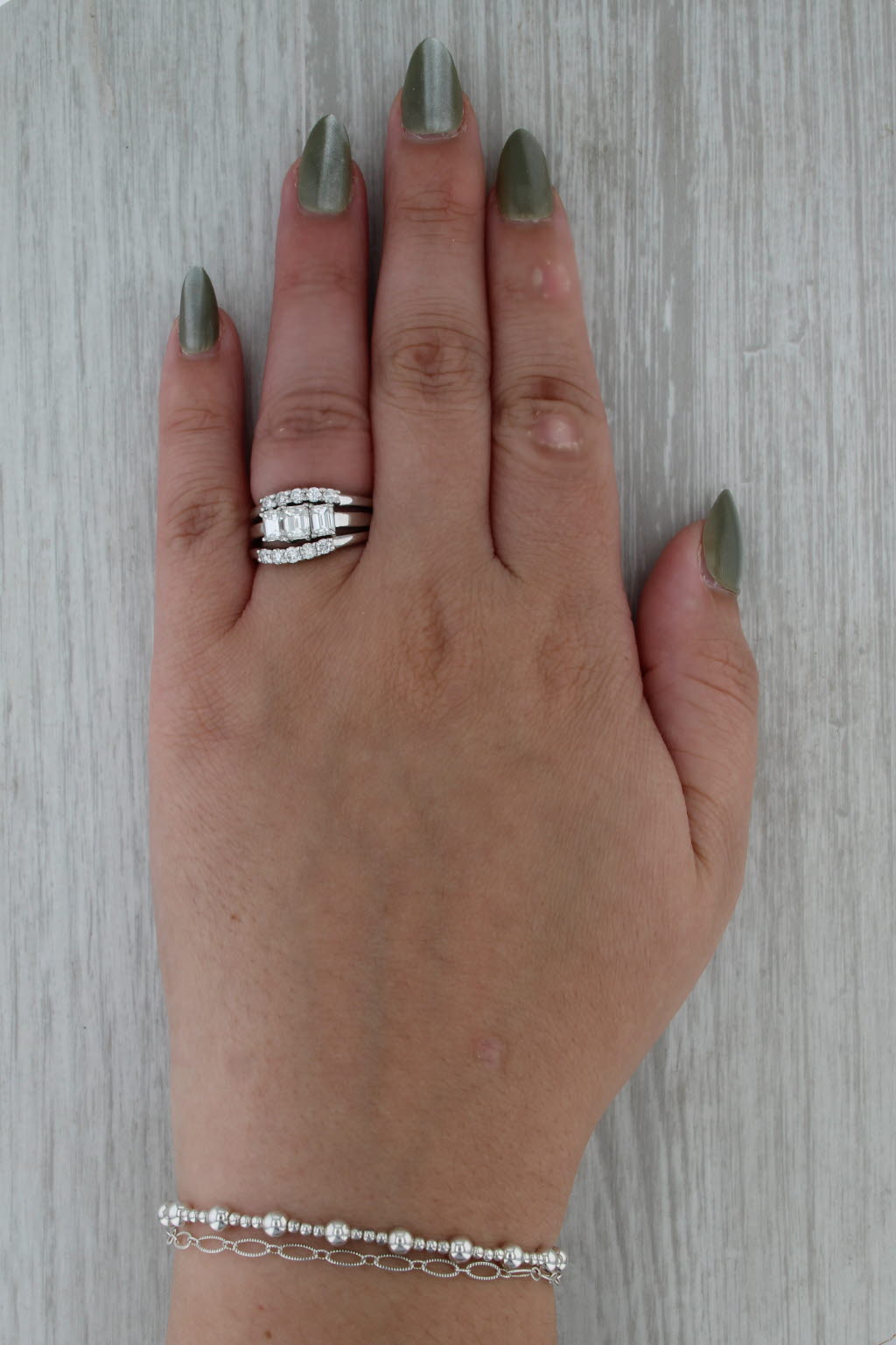 1.76ctw 3-Ring Bridal Set 2 Wedding Bands Engagement 14k White Gold Size 6.25