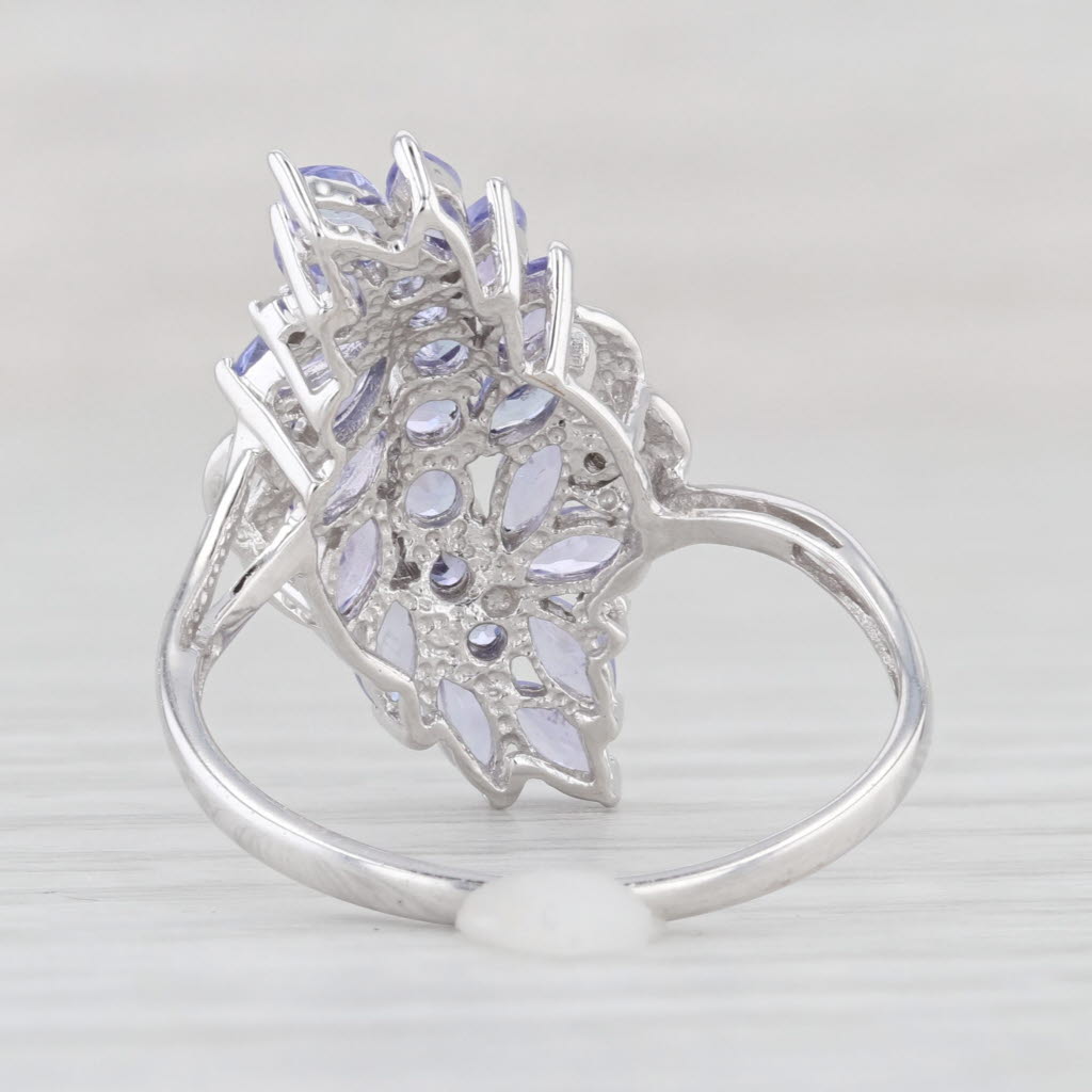 Light Gray 1.42ctw Tanzanite Cluster Ring 10k White Gold Size 8.5