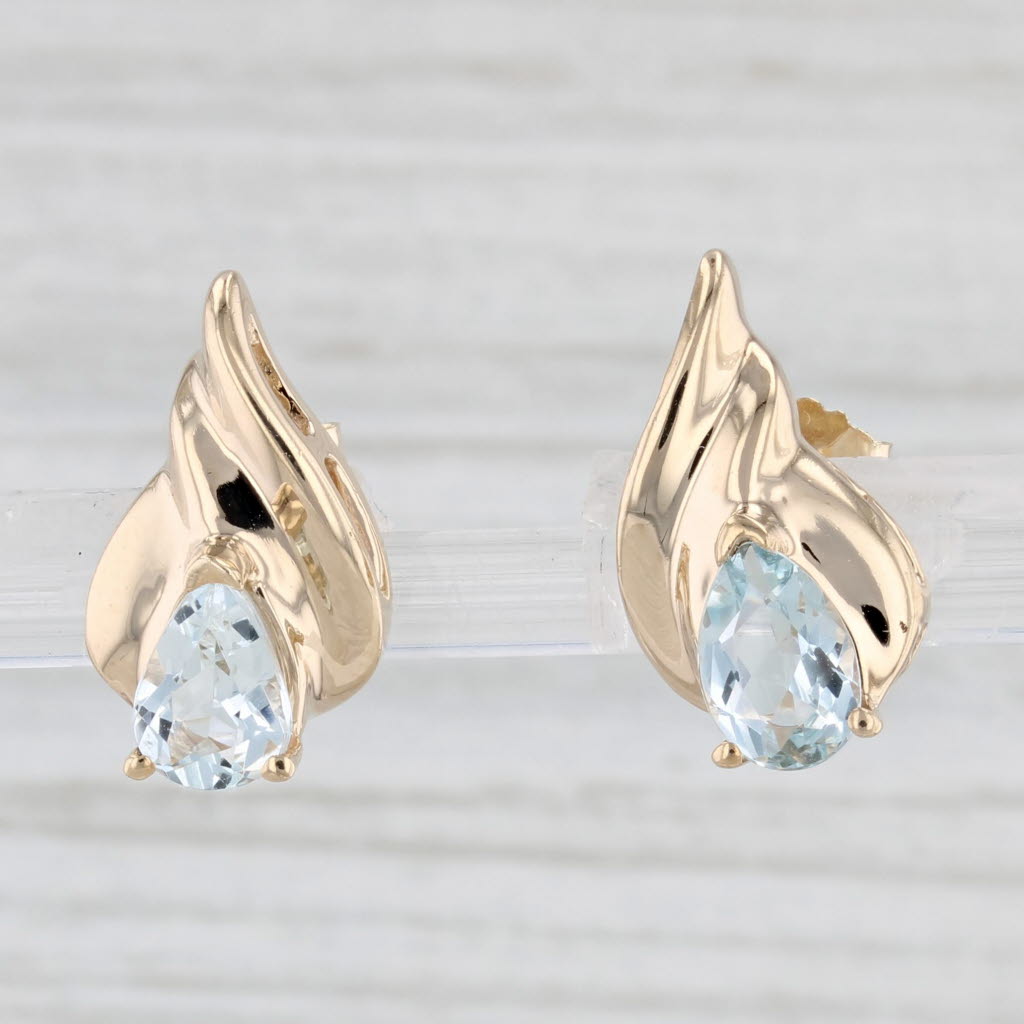 Light Gray 1.14ctw Aquamarine Teardrop Stud Earrings 10k Yellow Gold