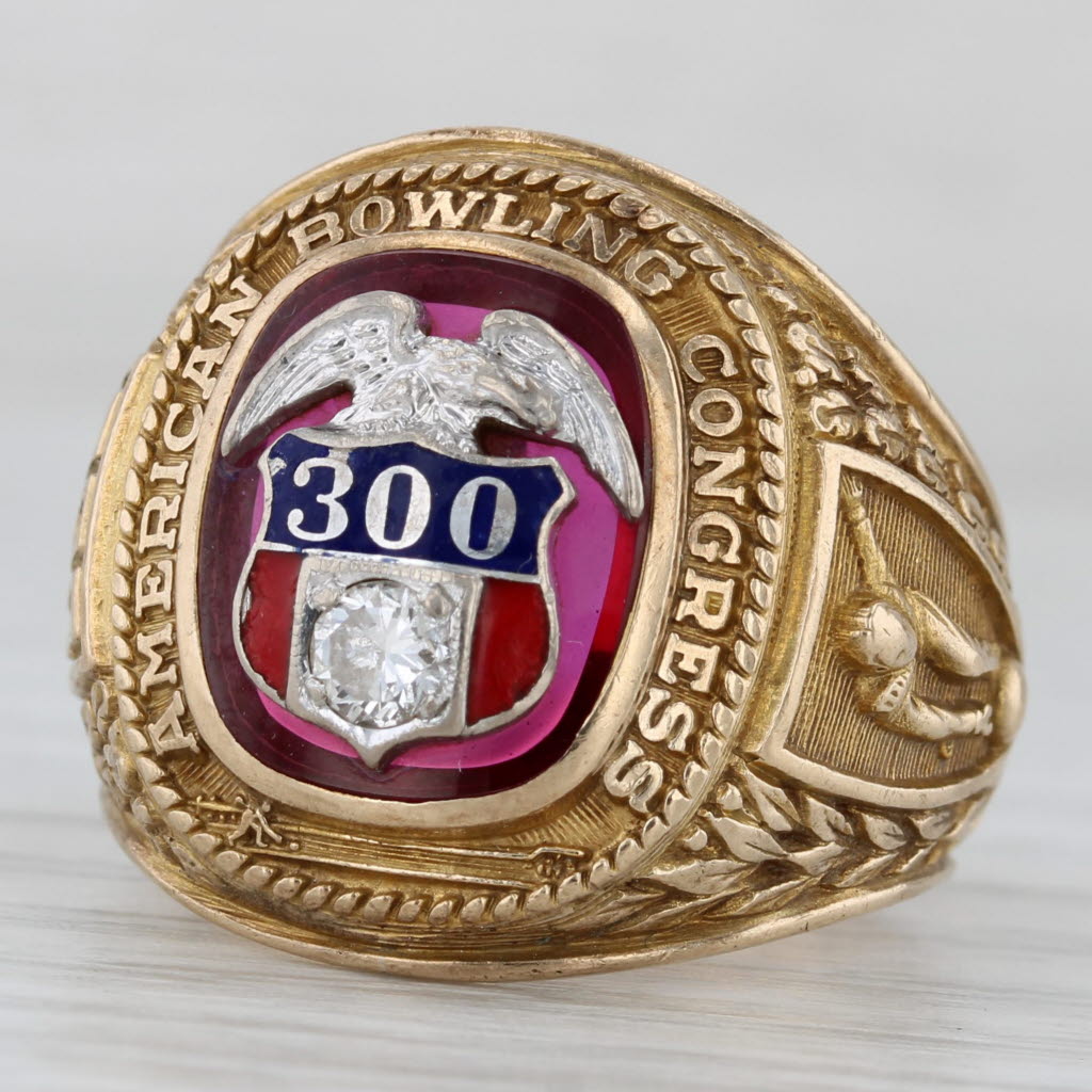 Gray American Bowling Congress Championship Ring 10k Gold Lab Created Ruby Size 8.75