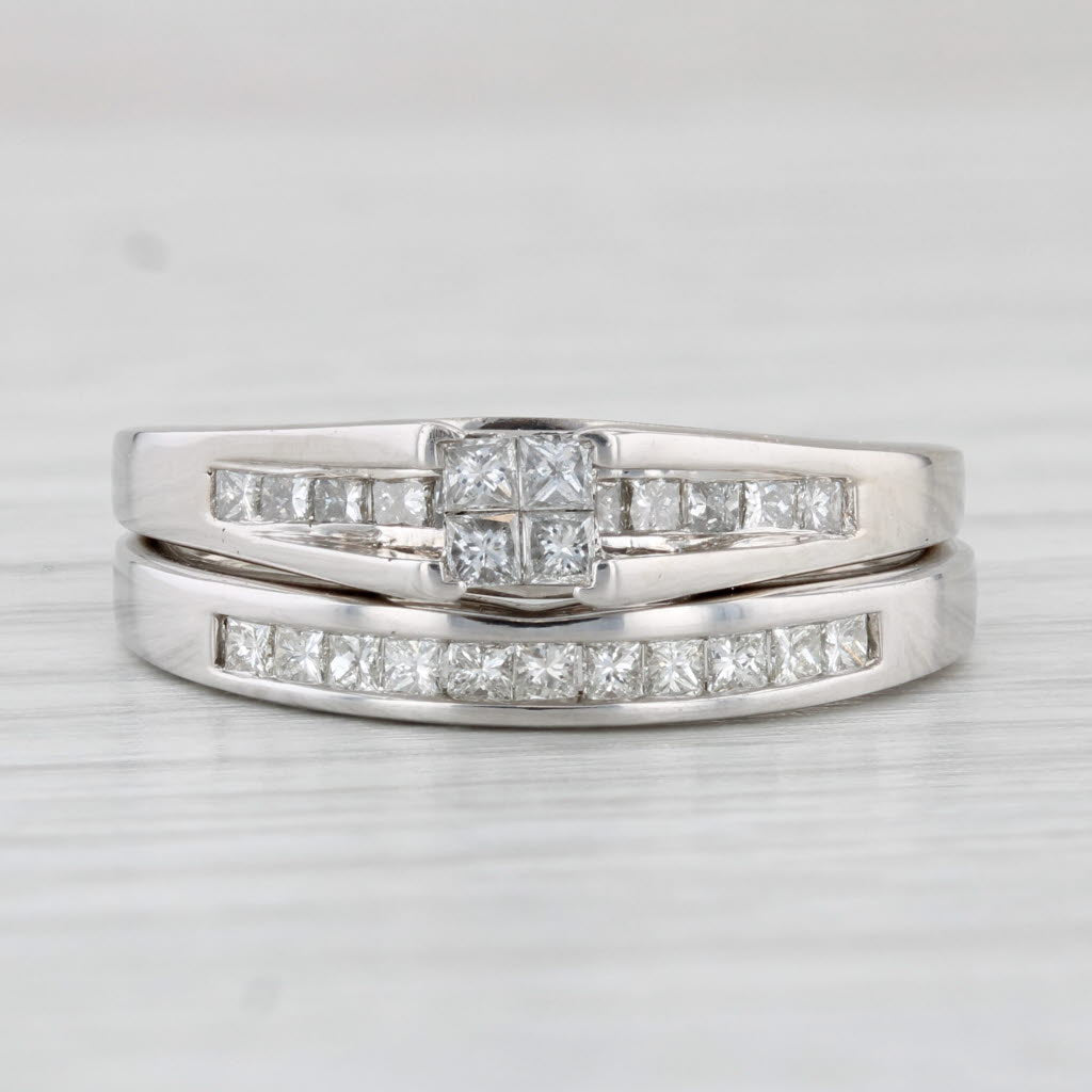 Light Gray 0.76ctw Diamond Engagement Ring Wedding Band Bridal Set 14k White Gold Size 7.5