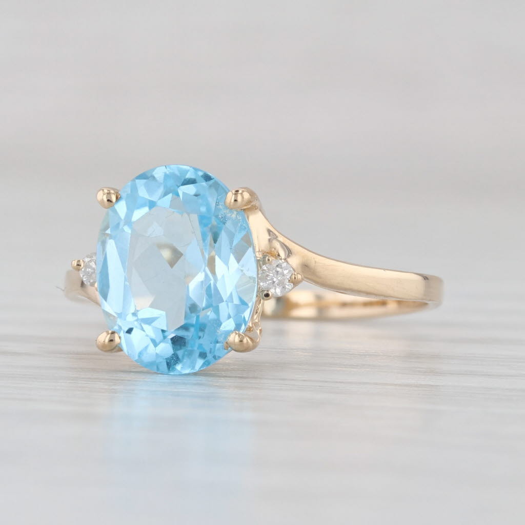 3.24ctw Blue Topaz Diamond Bypass Ring 14k Yellow Gold Size 6.25