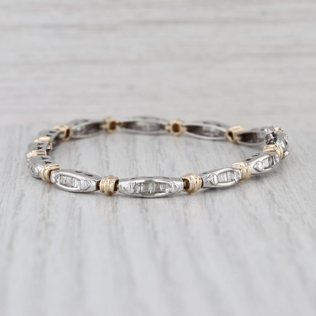 0.96ctw Diamond Tennis Bracelet 10k White Yellow Gold 7" 3.7mm Heart Accents