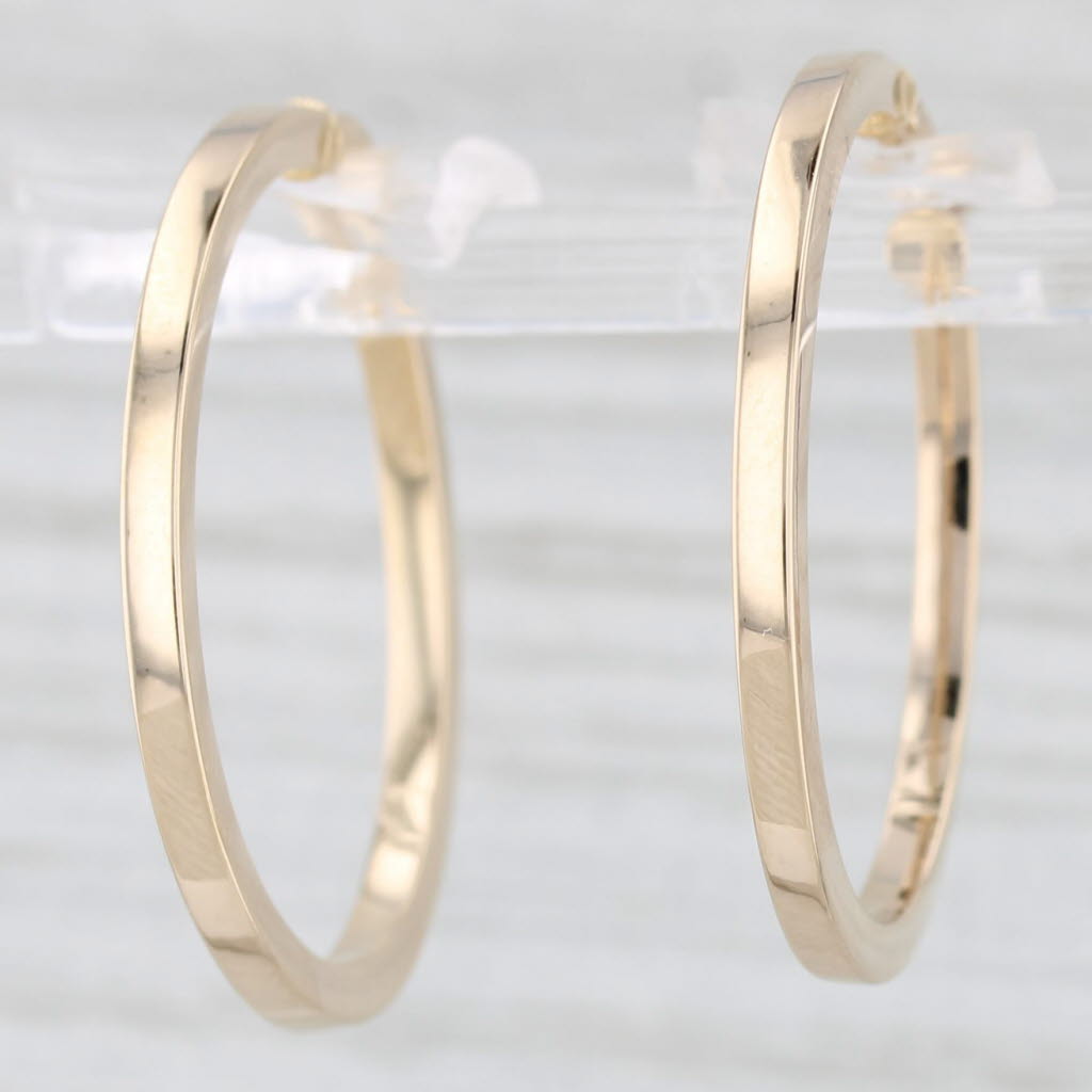 Light Gray Round Hoop Earrings 14k Yellow Gold Snap Top Hoops 28 x 2mm