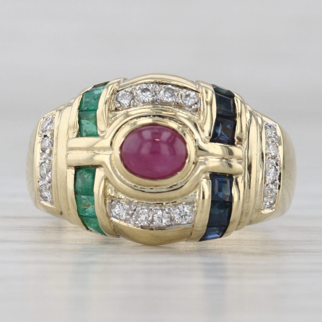 Gray 0.56ctw Diamond Ruby Sapphire Emerald Ring 14k Yellow Gold Size 7 Cocktail