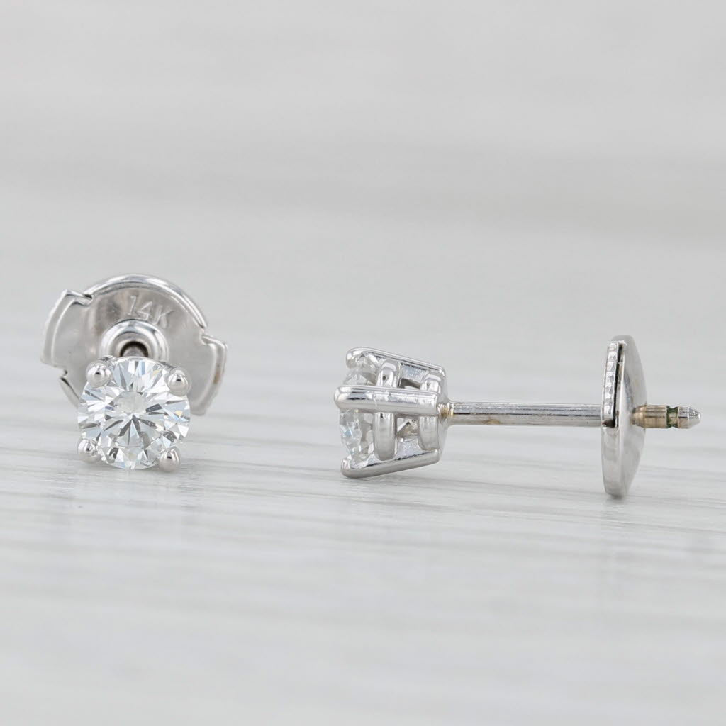 Light Gray 0.50ctw Round Solitaire Diamond Stud Earrings 14k White Gold Clutch Backs