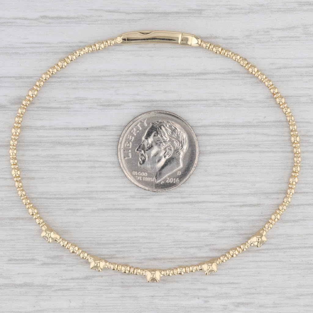 New 0.27ctw Diamond Bead Flexible Bangle Bracelet 14k Yellow Gold 6.75"