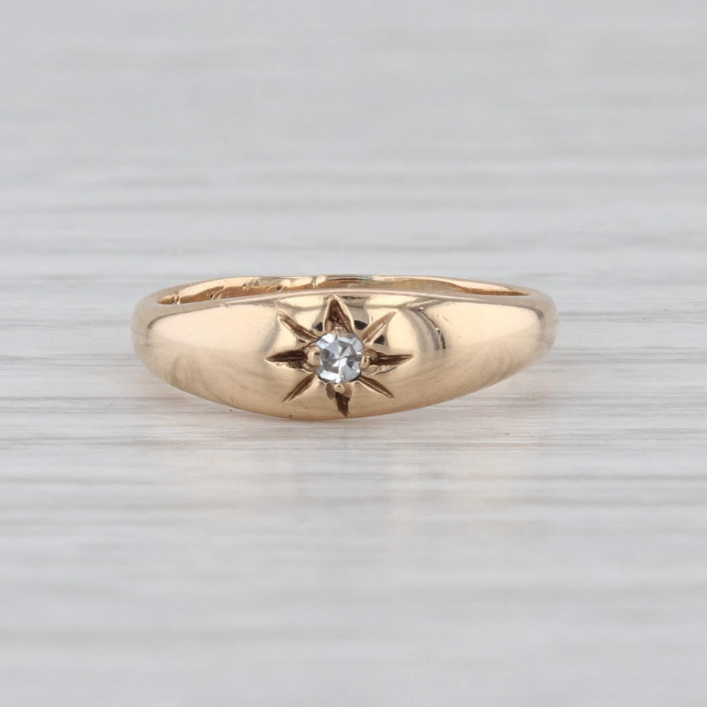 Vintage Diamond Star Solitaire Ring 10k Yellow Gold Band Engraved Small Size 2
