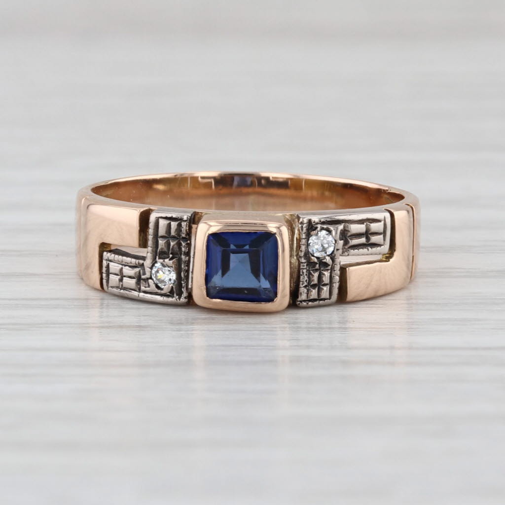 Vintage 0.39ctw Lab Created Blue Sapphire Cubic Zirconia Ring 18k Rose Gold
