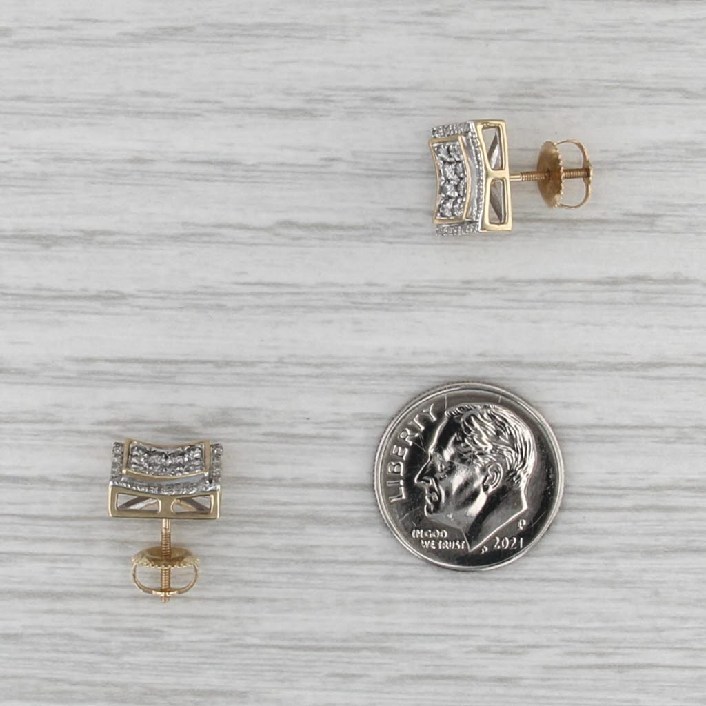 0.62ctw Pave Diamond Square Stud Earrings 10k Yellow Gold Screw Backs Studs
