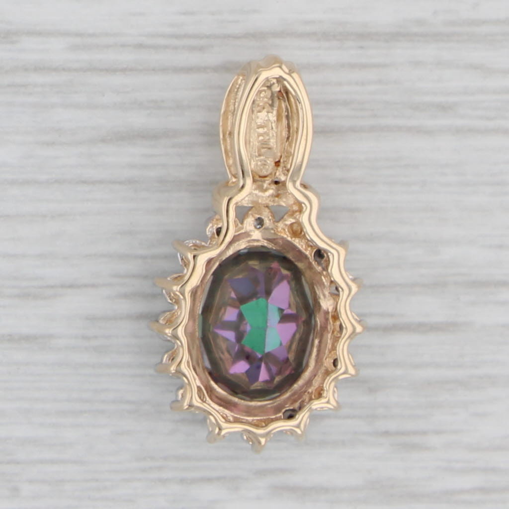 Gray 2.40ct Oval Mystic Topaz Diamond Halo Pendant 10k Yellow Gold