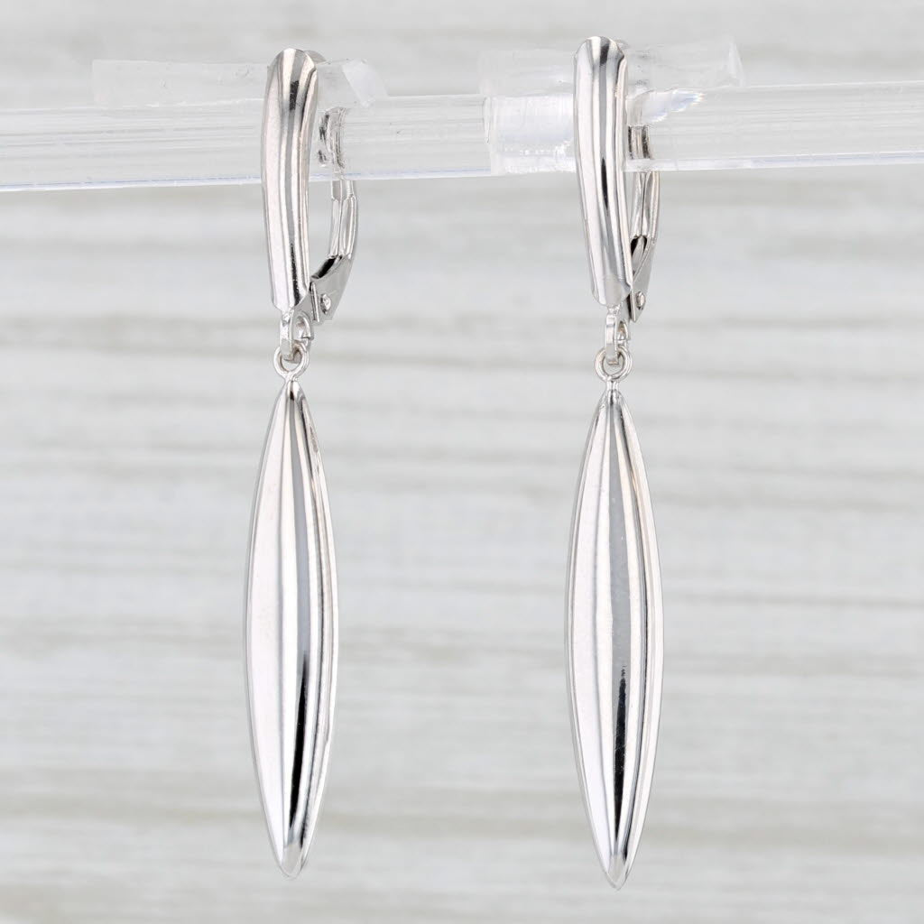 Light Gray Marquise Bead Dangle Earrings 14k White Gold Leveback Drops