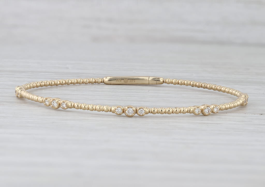 Light Gray New 0.34ctw Diamond Bead Flexible Bangle Tennis Bracelet 14k Yellow Gold 6.75"