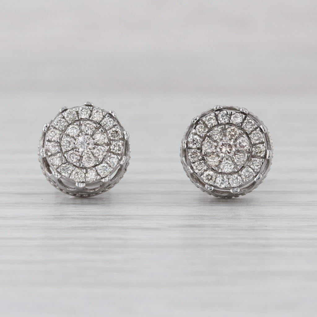 0.58ctw Diamond Halo Cluster Stud Earrings 10k White Gold Round Studs