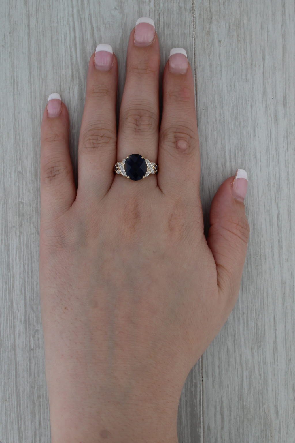 5.79ctw Oval Blue Iolite Diamond Ring 10k Yellow Gold Size 8