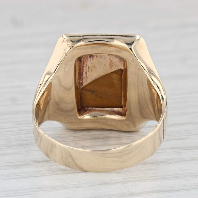 Vintage Intaglio Carved Tiger's Eye Ring 10k Gold Diamond Accent Size 9