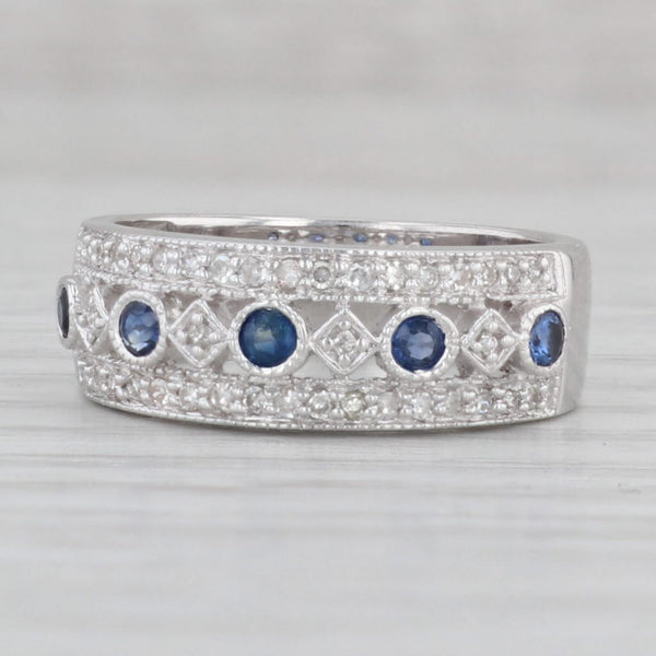 Gray 0.42ctw Blue Sapphire Diamond Ring 14k White Gold Stackable Wedding Band Size 7