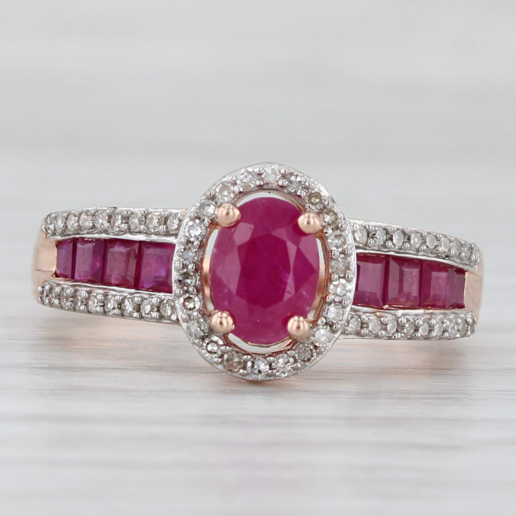 Light Gray 2.10ctw Ruby Diamond Halo Ring 14k Rose Gold Size 7.25 Engagement