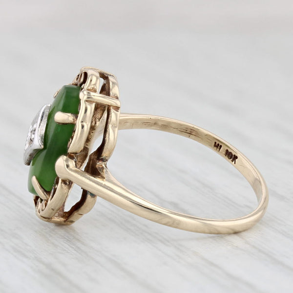 Light Gray Vintage Green Nephrite Jade Diamond Ring 10k Yellow Gold Size 6.25