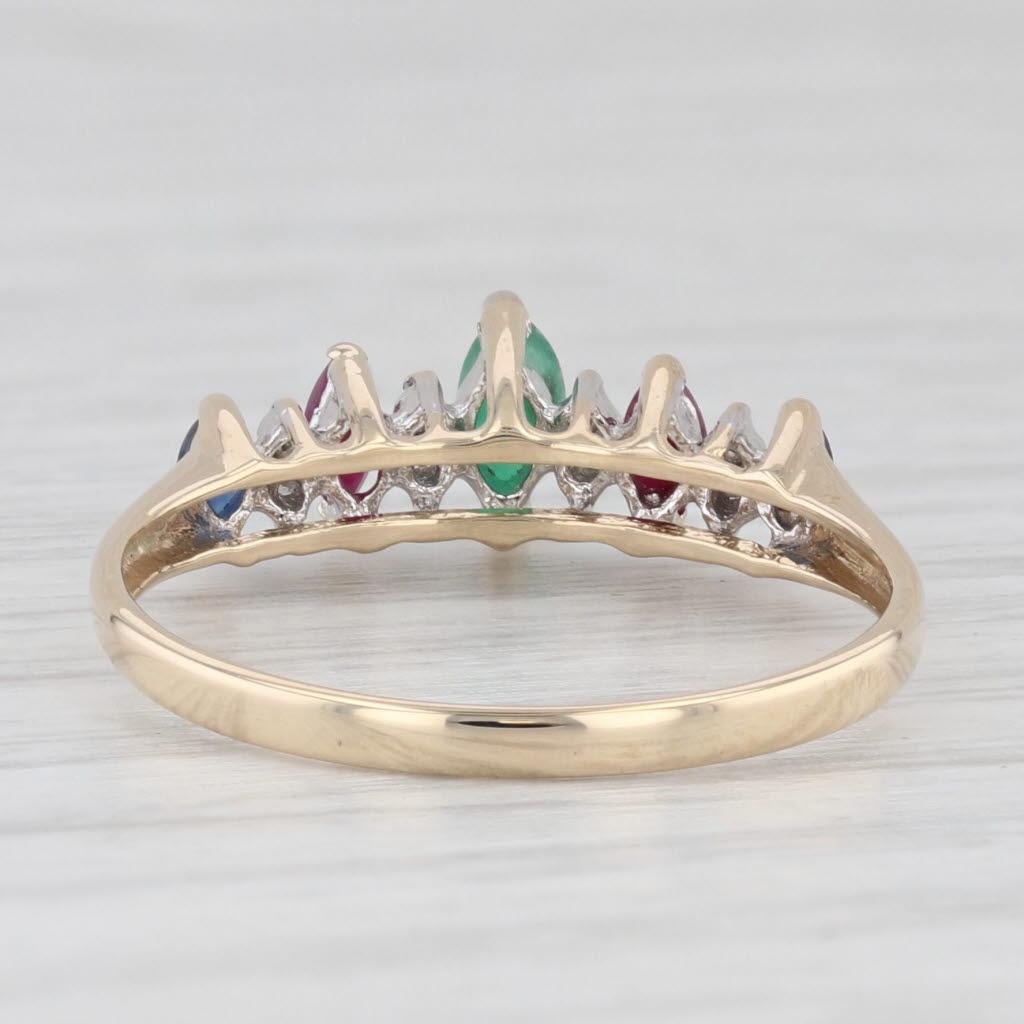 Light Gray 0.45ctw Emerald Ruby Sapphire Diamond Tiered Ring 14k Yellow Gold Size 7.25