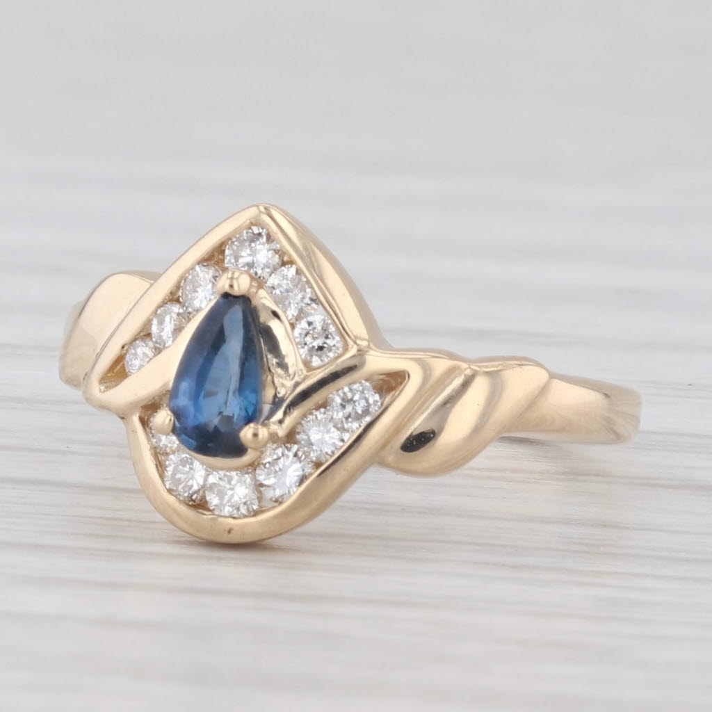 Light Gray 0.40ctw Pear Blue Sapphire Diamond Ring 14k Yellow Gold Size 3.5