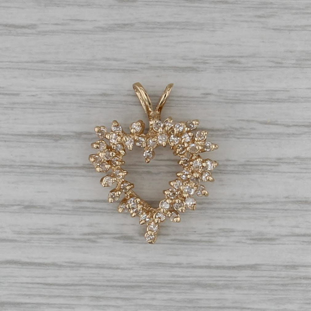 0.72ctw Diamond Cluster Open Heart Pendant 14k Yellow Gold