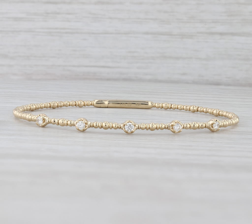 New 0.27ctw Diamond Bead Flexible Bangle Bracelet 14k Yellow Gold 6.75"