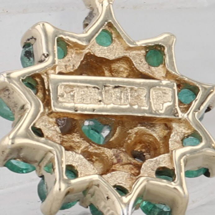0.42ctw Emerald Diamond Flower Pendant 10k Yellow Gold Small Drop