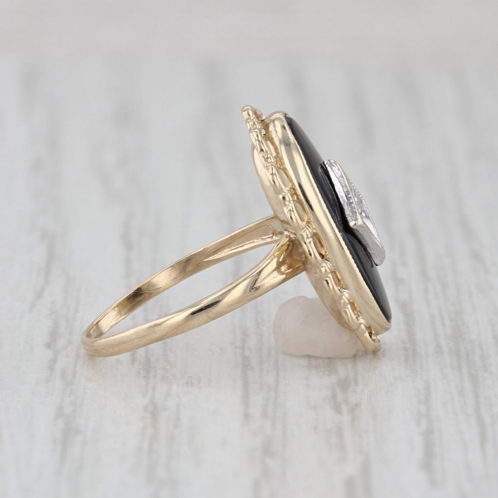 Vintage Onyx Diamond Signet Ring 10k Yellow Gold Size 4.75