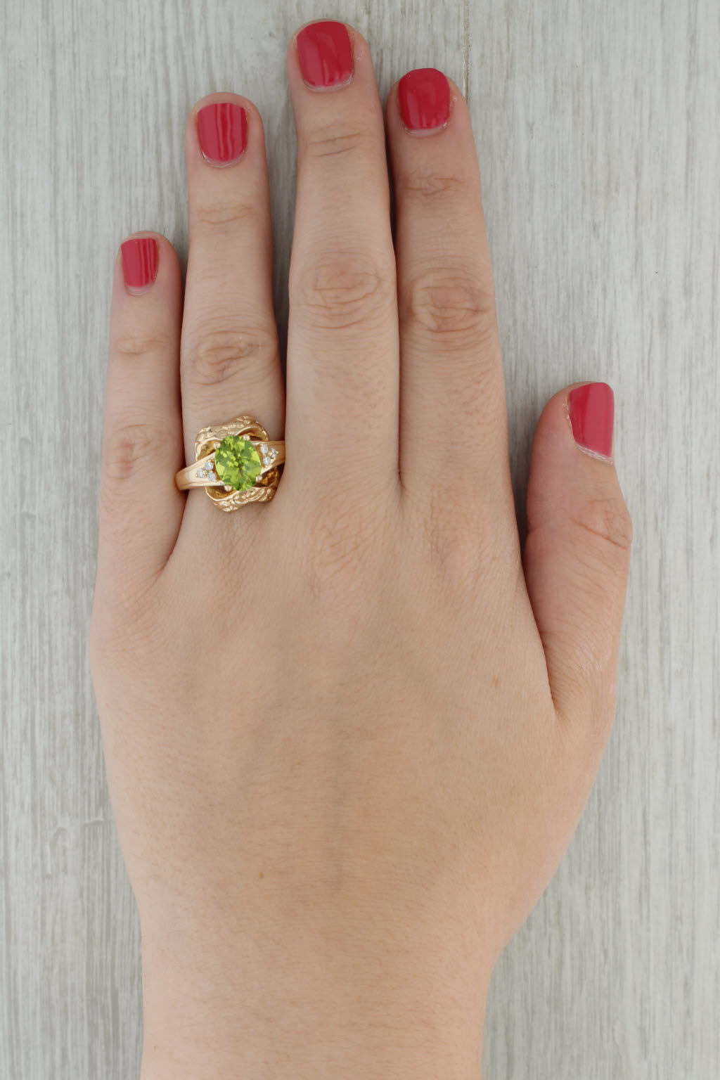 Dark Gray 3ctw Peridot Diamond Ring 14k Yellow Gold Size 9.25 Oval Solitaire