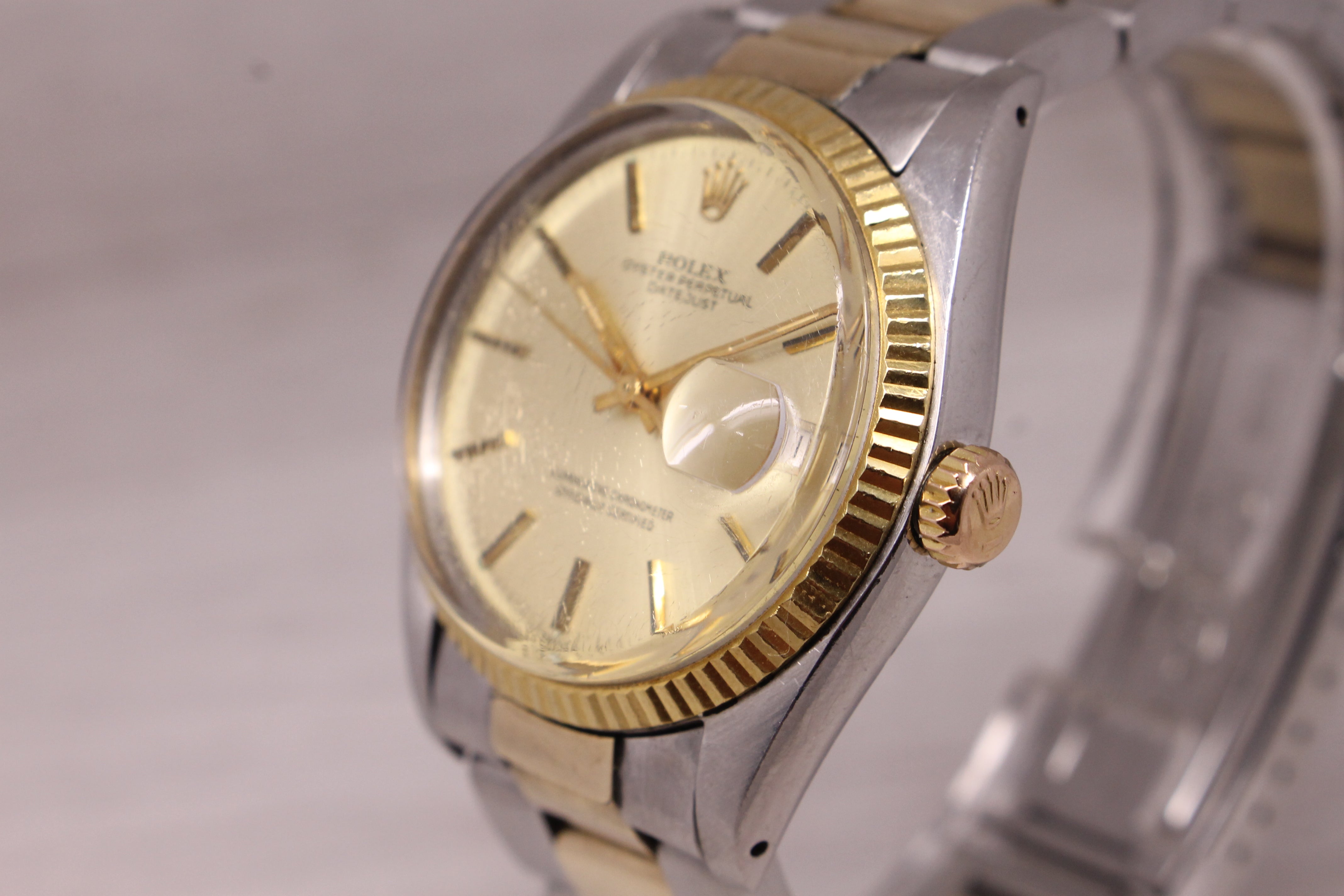 Vintage 1978 Rolex Datejust 16000 Mens Steel 14k Gold Watch Converted from Steel