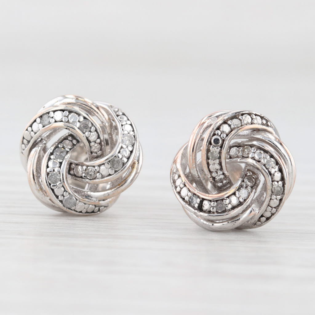Light Gray Diamond Knot Stud Earrings Sterling Silver Pierced Studs