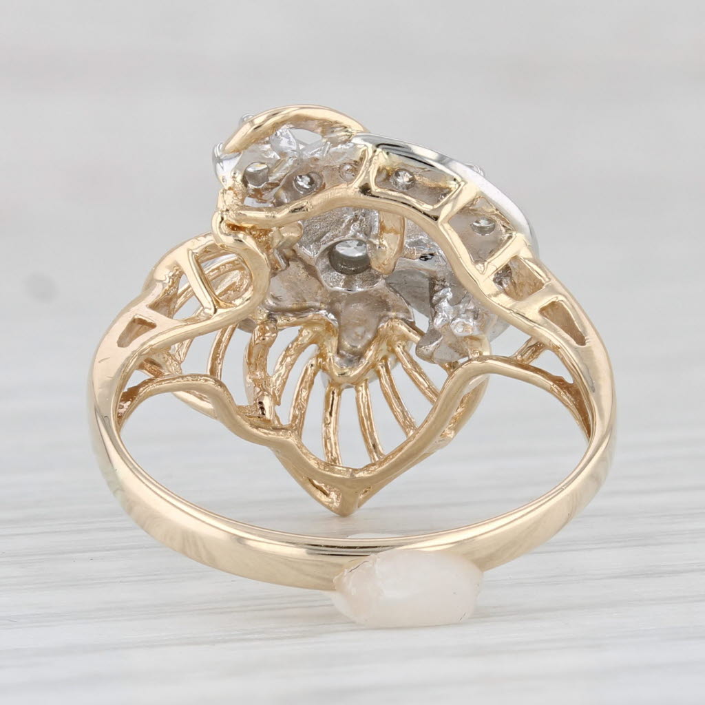 Light Gray 0.11ctw Diamond Flower Ring 14k White Yellow Gold Size 7.5