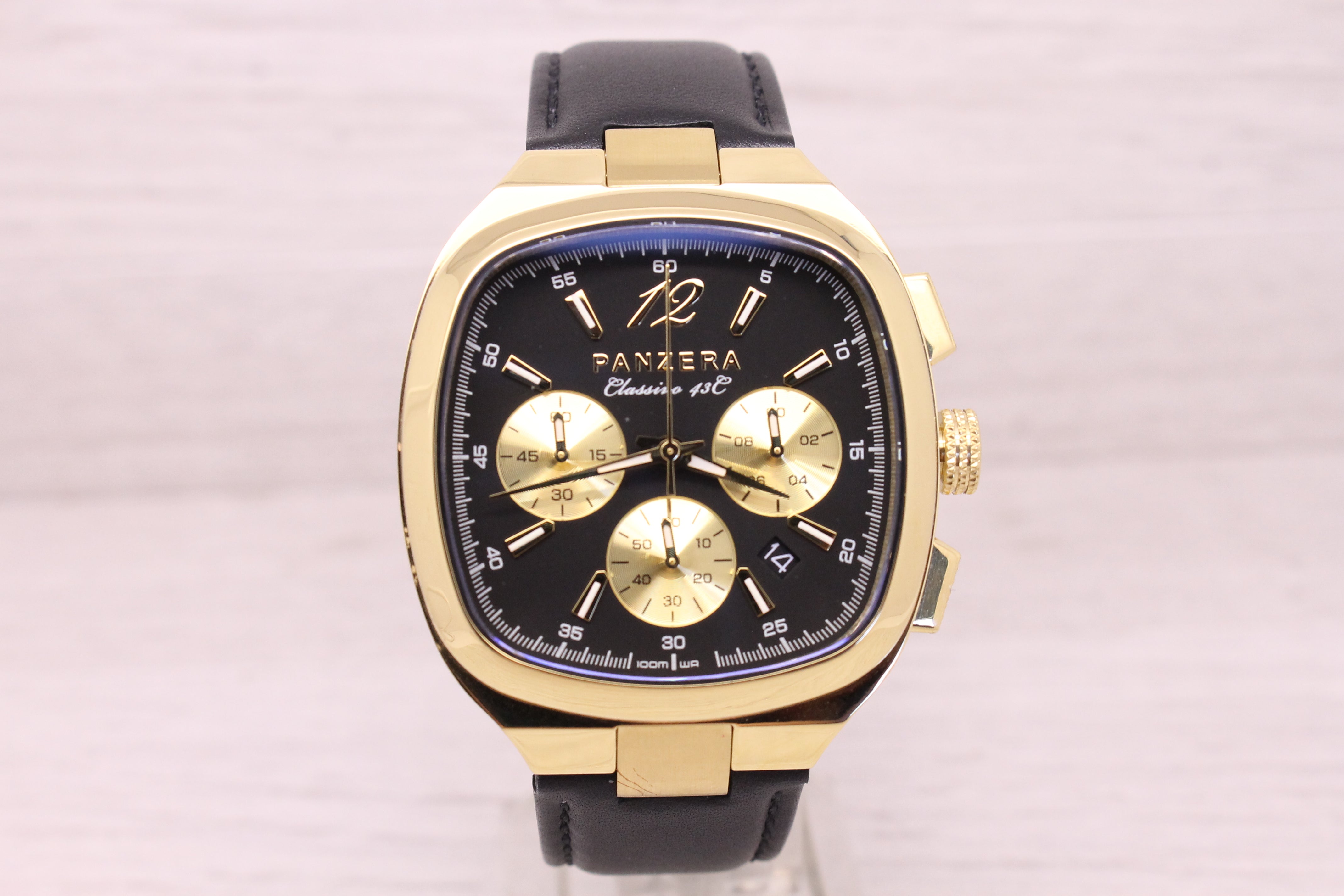 Light Gray Panzera Classivo 43C 43mm Gold Plated Steel Quartz Chronograph Watch C43C-03