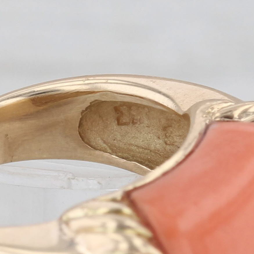 Light Gray Carved Coral Statement Ring 14k Yellow Gold Size 5.75