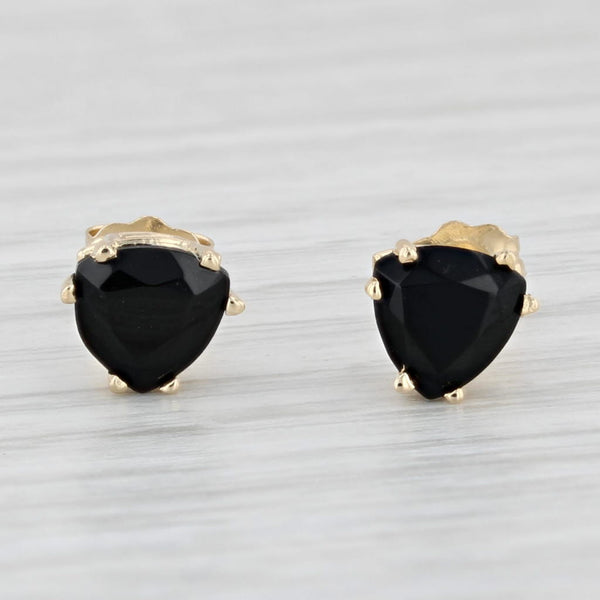 Onyx Trillion Solitaire Stud Earrings 14k Yellow Gold
