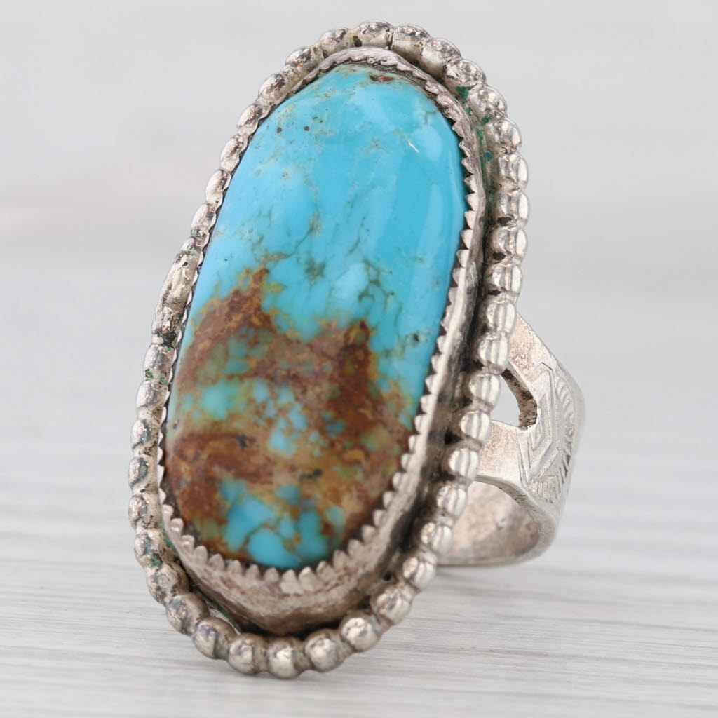 Light Gray Vintage Turquoise Oval Cabochon Ring Sterling Silver Native American Signed