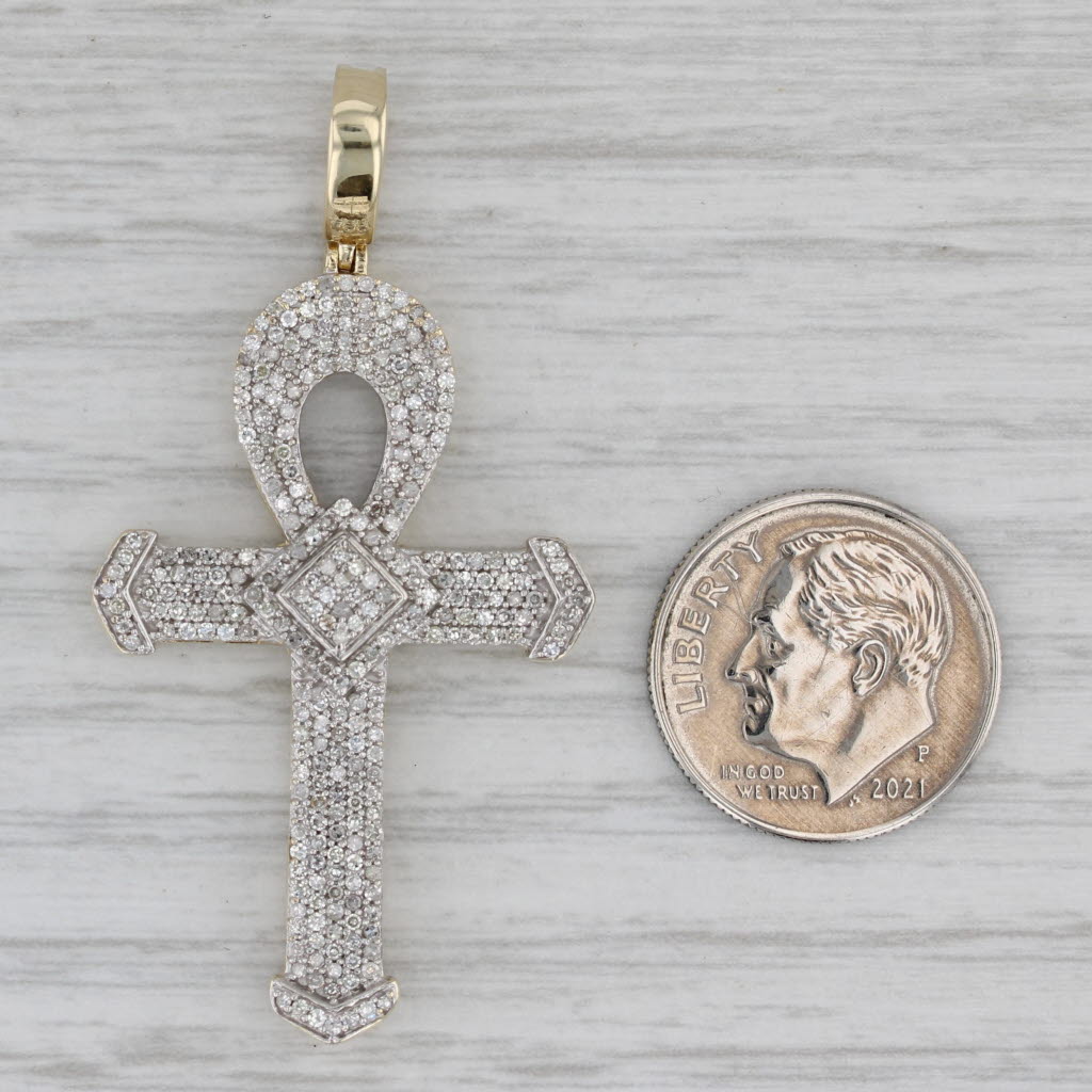 Gray 1ctw Diamond Ankh Cross Pendant 10k Yellow Gold Egyptian