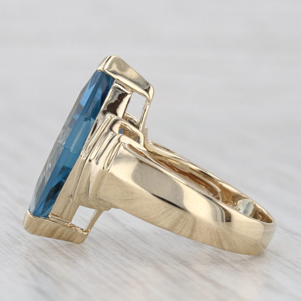 Light Gray Blue Topaz Rhombus Solitaire Ring 14k Yellow Gold Size 4.75