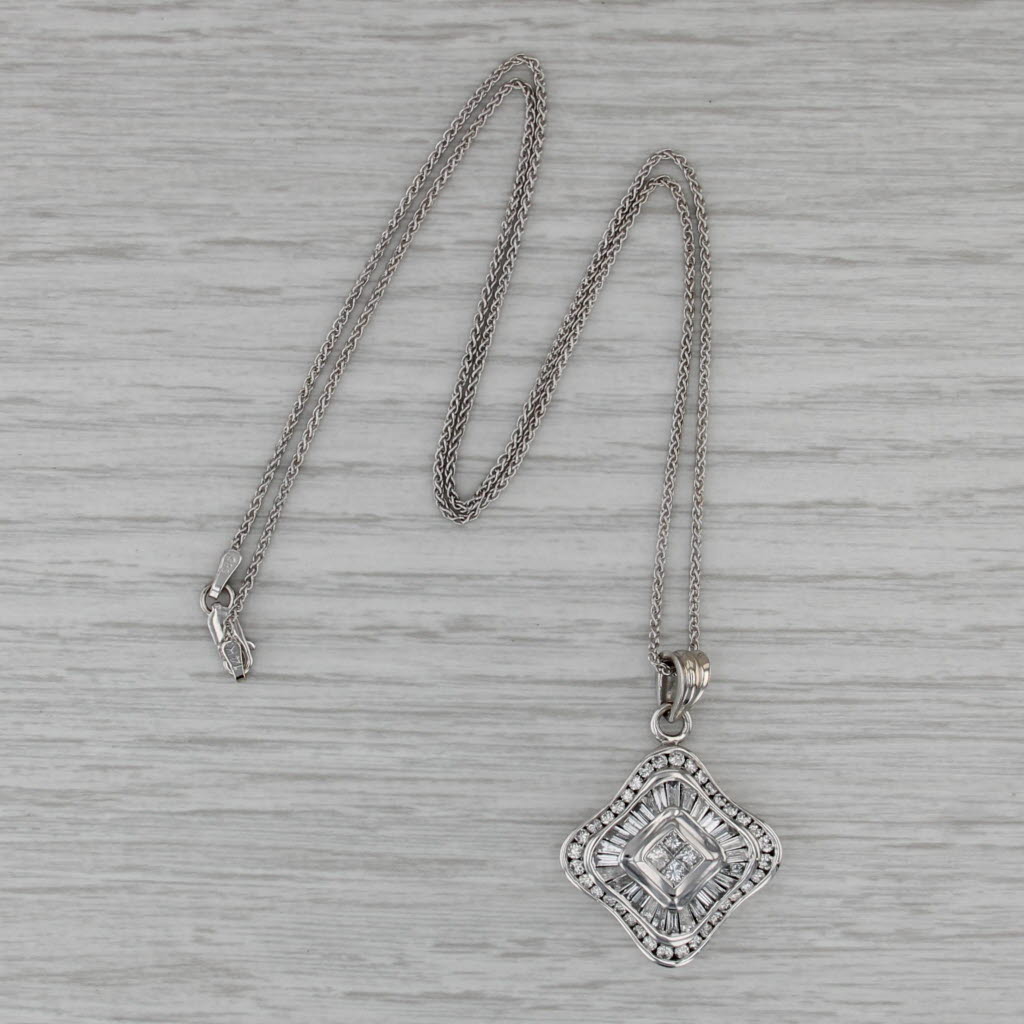 1.82ctw Diamond Halos Pendant Necklace 14k White Gold 18.25" Wheat Chain