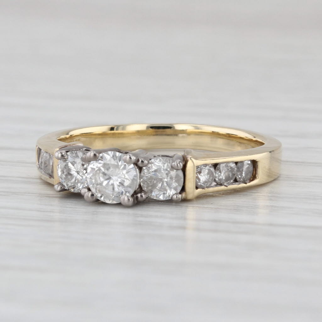 0.99ctw 3-Stone Round Diamond Engagement Ring 14k Yellow Gold Size 7-7.25