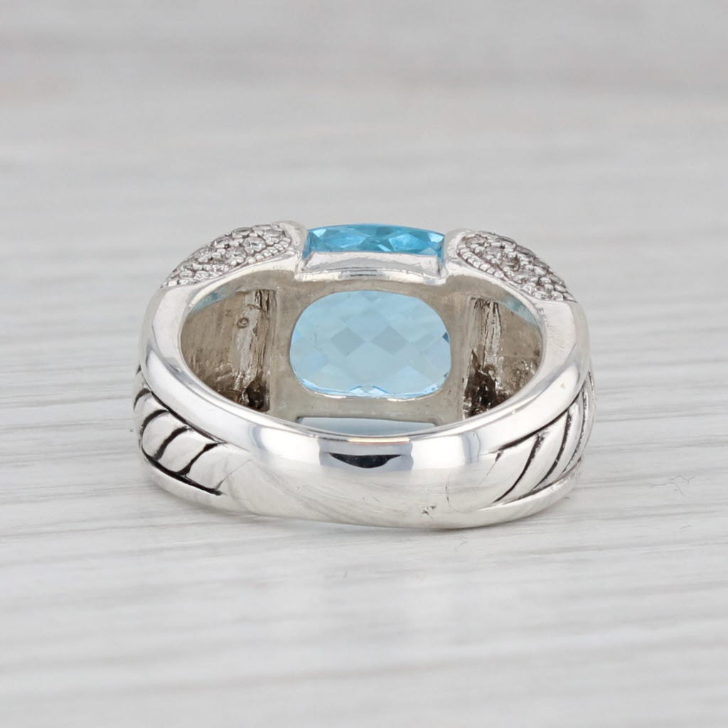 Gray David Yurman 6.10ctw Blue Topaz Diamond Ring Sterling Silver Size 6.25