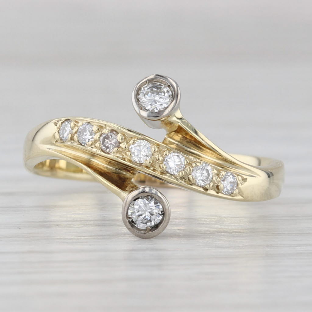 Light Gray 0.33ctw Diamond Bypass Ring 14k Yellow Gold Size 9 Contoured