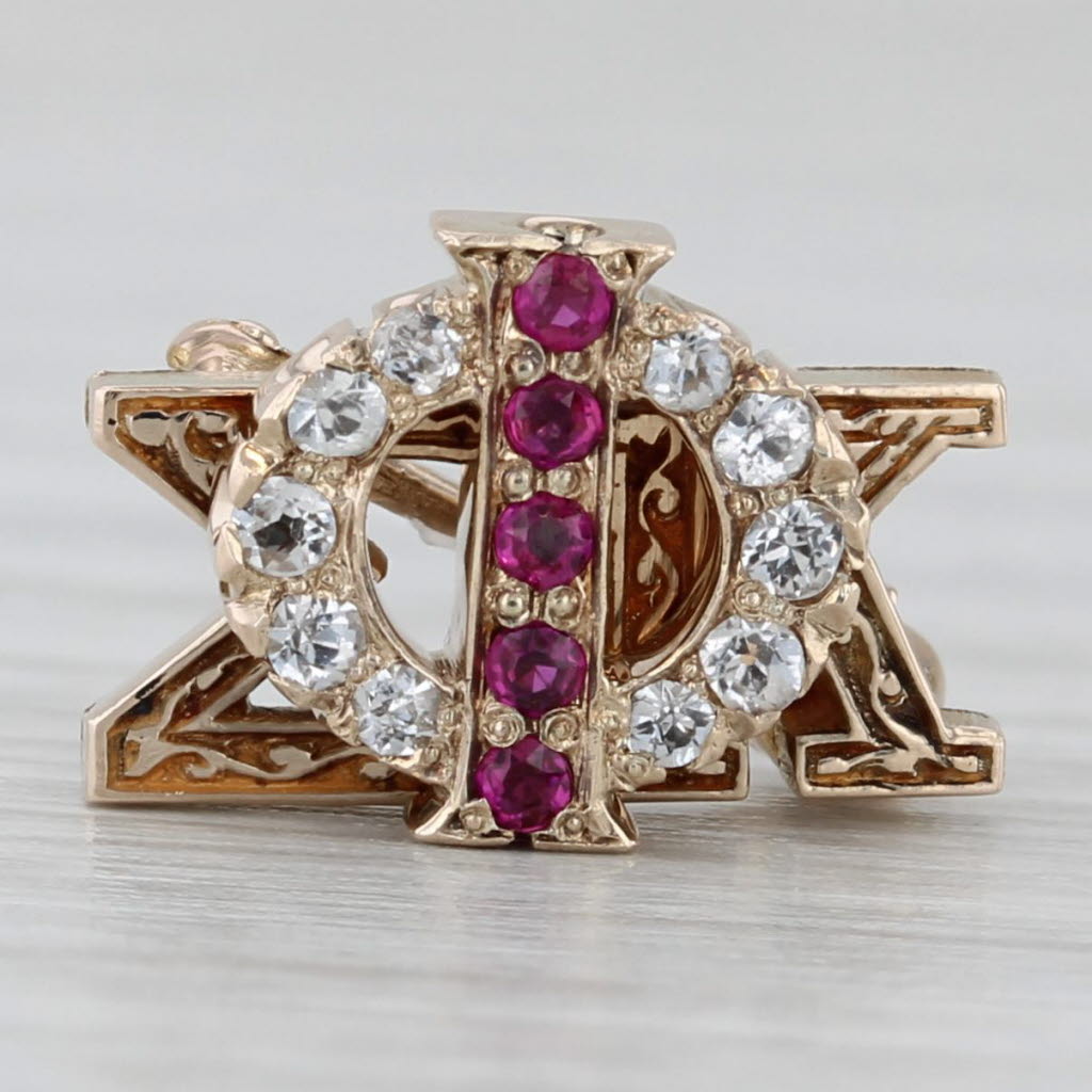 Gray Vintage Mini Sweetheart Phi Sigma Kappa Fraternity Pin 14k Gold Ruby Sapphire